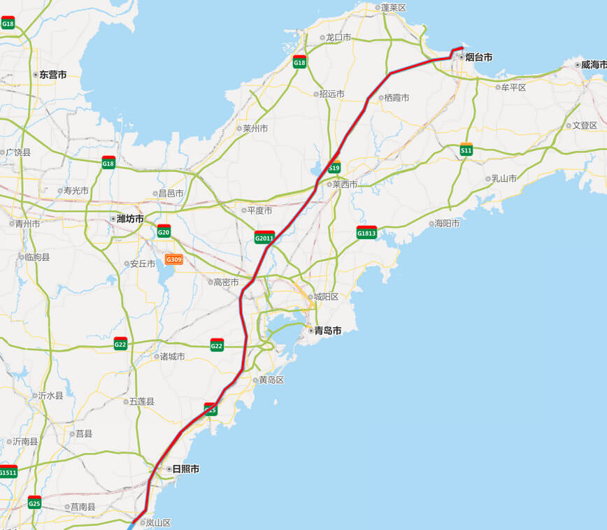 山東段沈海高（gāo）速全程路線圖